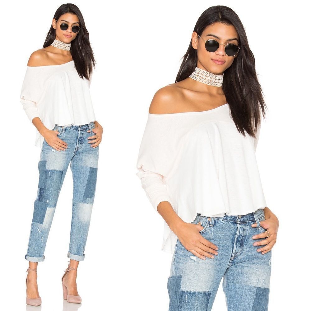FREE PEOPLE Cloud Nine Off-the-Shoulder Colorblock Dolman Batwing Blouse Top